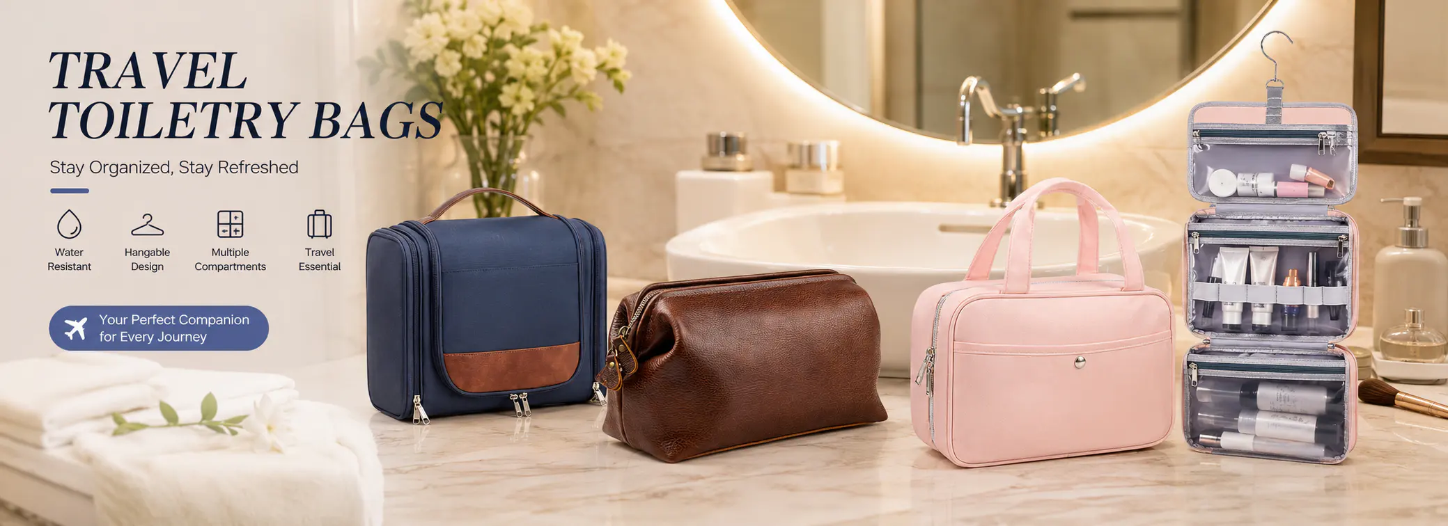 Travel toiletry bags collection
